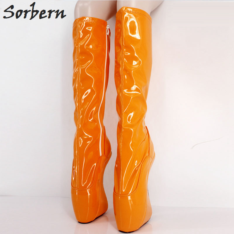 White Ballet Heels High Heel Boots Knee High Round Toe