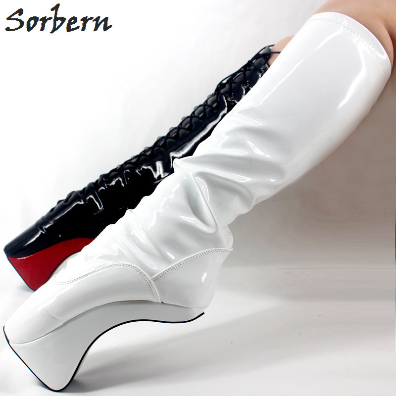 White Ballet Heels High Heel Boots Knee 