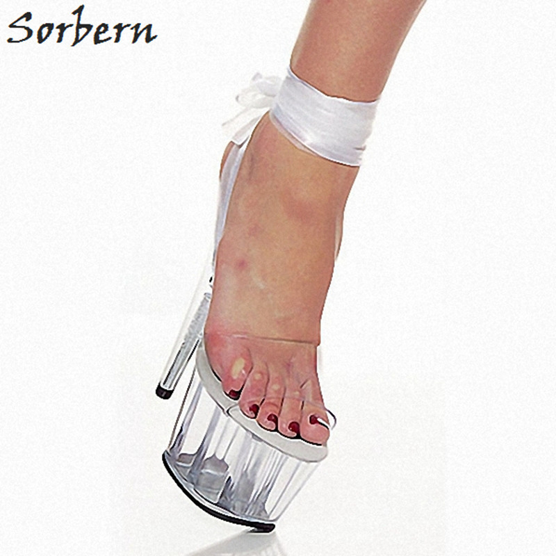 Sorbern Ankle Strap Clear Heels Women 