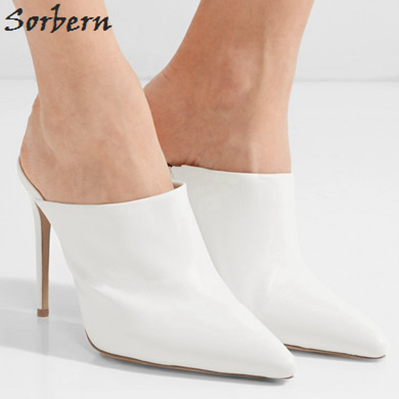 white pointy toe mules