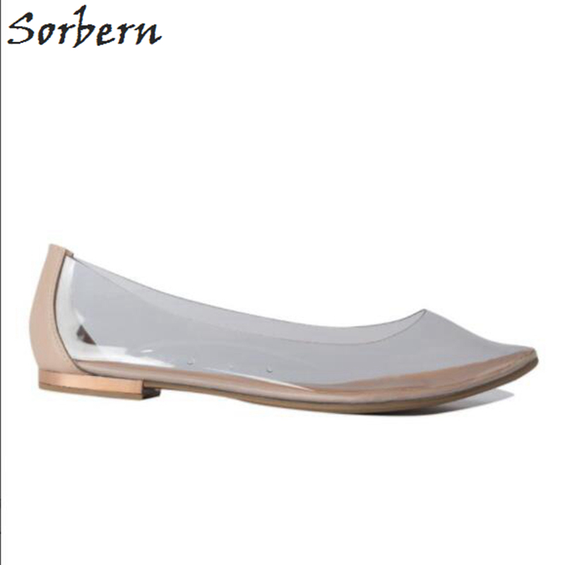 Flat Heel Clear Pvc Black Pointed Toe Women Shoes Diy Colors