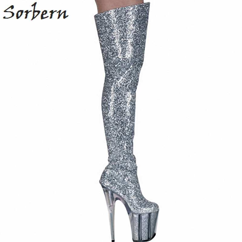 shimmer thigh high boots
