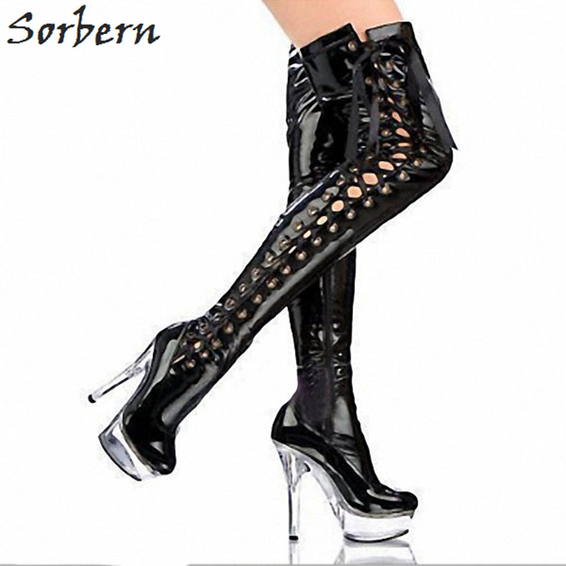 Sorbern Sexy Pink Shiny Lace Over The Knee Boots Women