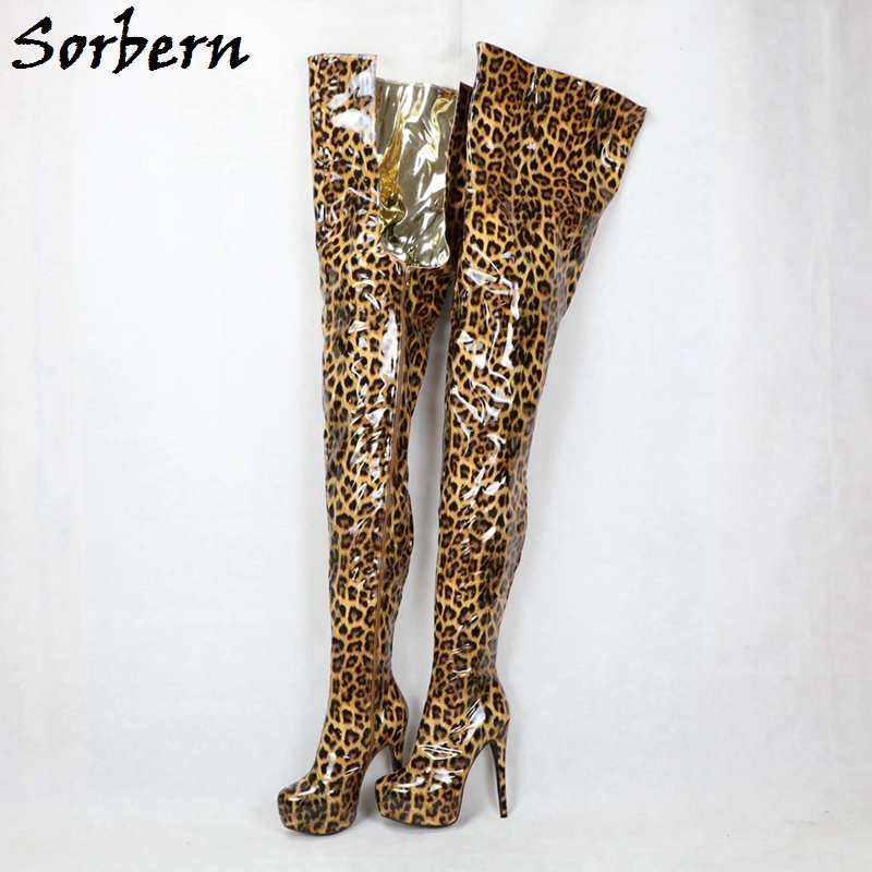 Sorbern Leopard Shiny Crotch Thigh High Boots Over The Knee Women Shoes ...