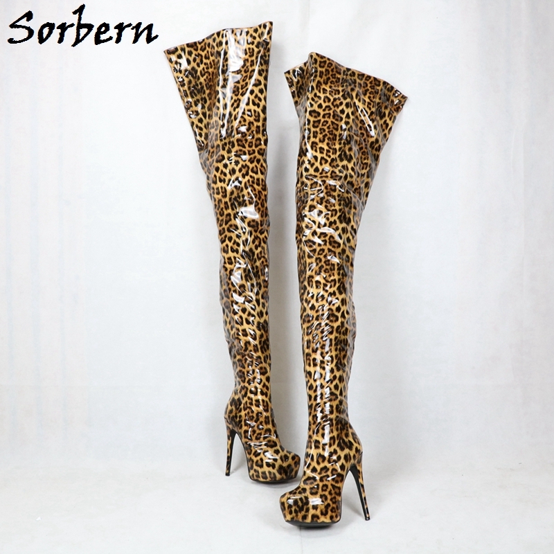 Sorbern Leopard Shiny Crotch Thigh High Boots Over The Knee Women Shoes ...