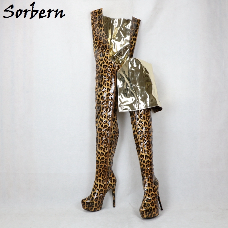 Sorbern Leopard Shiny Crotch Thigh High Boots Over The Knee Women Shoes ...