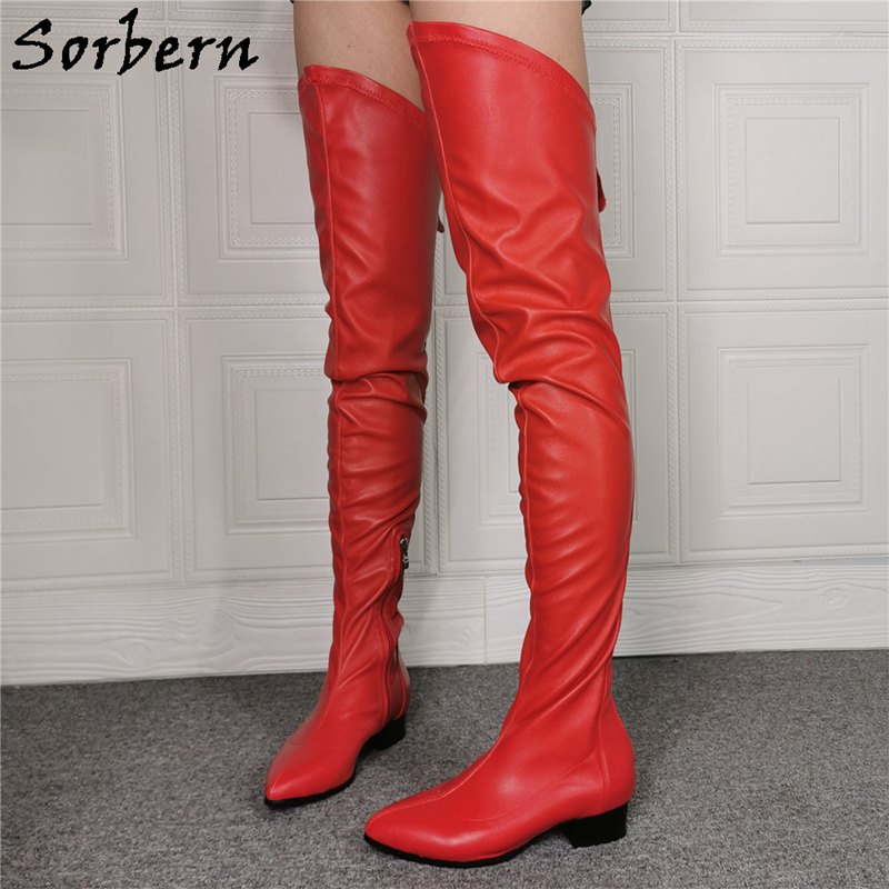 Sorbern Comfortable Flat Boots Over The Knee Pointy Toes Mid Thigh High ...