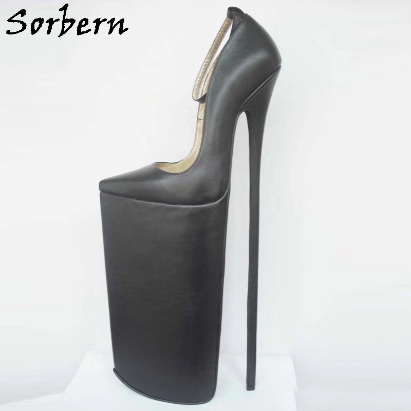Sorbern Black Matt 40Cm Extreme High Heel Pumps Women Shoes Genuine
