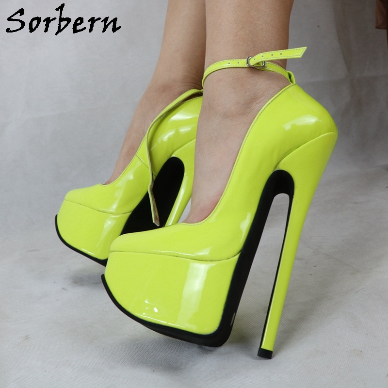 Sorbern Neon Yellow Lay High Heels Pump Shoes Stilettos 20cm Platform Heels