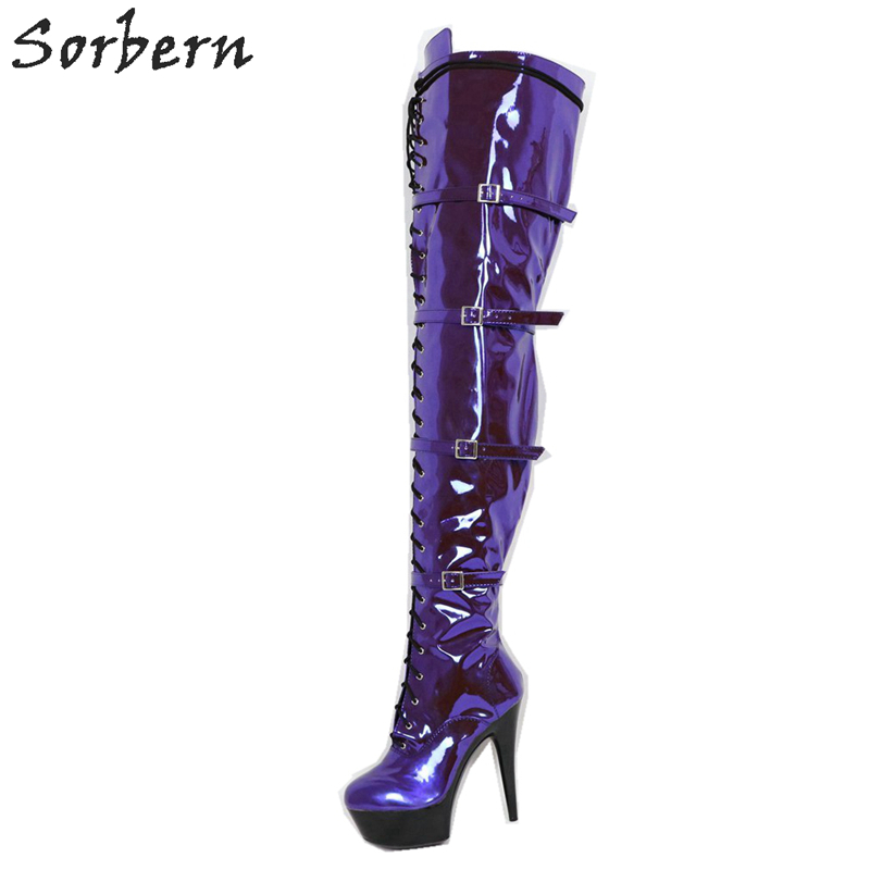 metallic thigh high boot