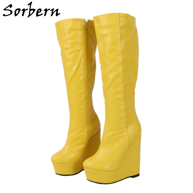 yellow wedge boots
