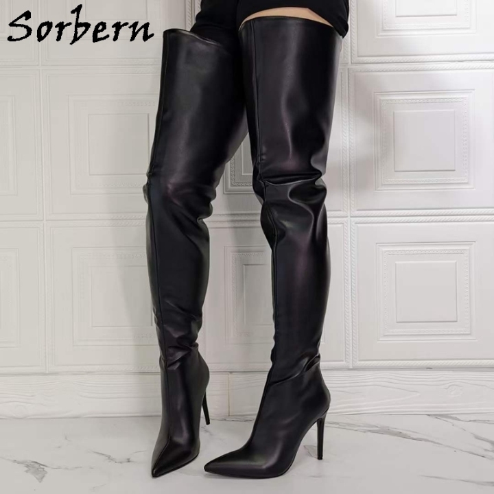 Sorbern Open Back Crotch Thigh High Boots Women Over The Knee High Heel ...