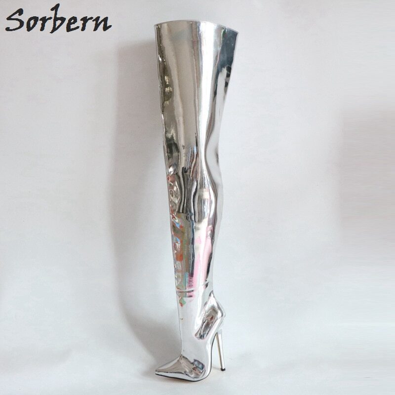 Sorbern Sexy 14Cm Metal Heels Crotch Thigh High Streched Slim Fit Unisex