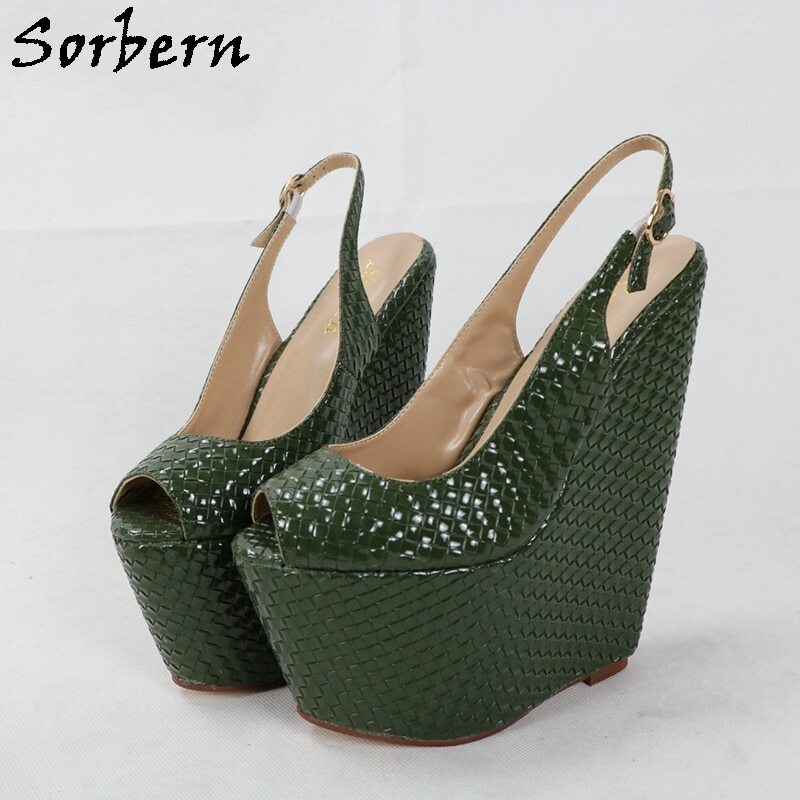 Sorbern 17cm Women Pump Shoes Wedges Slingback Peep Toe Platform Multi Colors Female Shoes Size 36 Transfer Girl Crossdresser