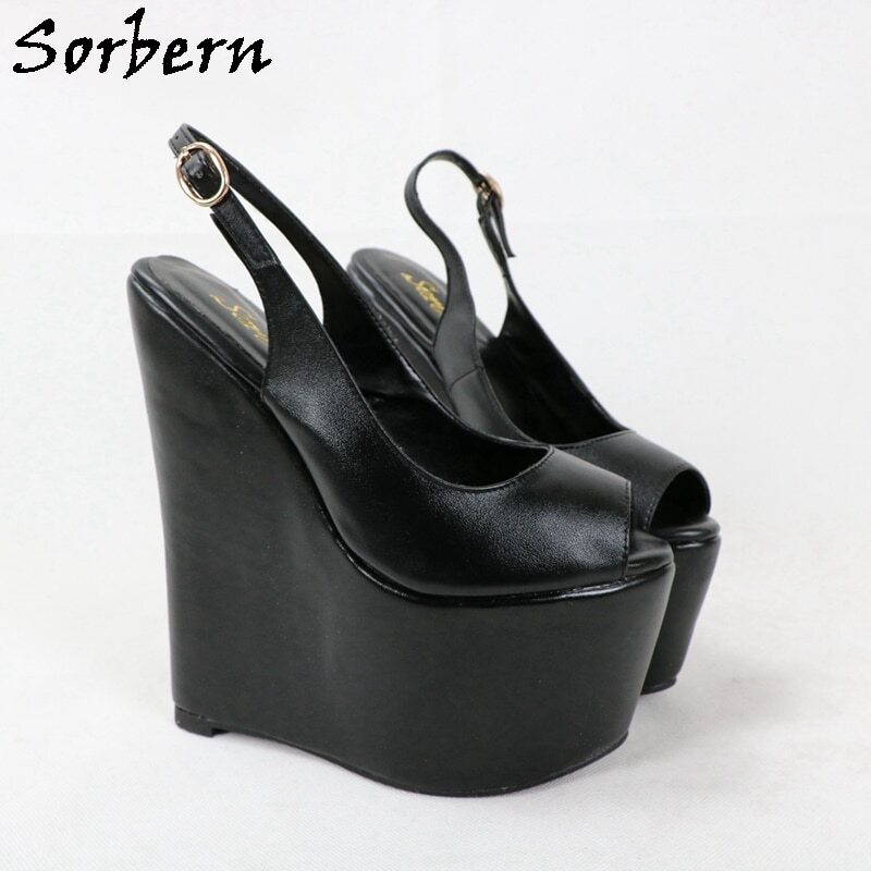 Sorbern 17cm Peep Toe Wedge Slingback Pump High Heel Platform Shoe For Ladyboy Heels For Crossdresser