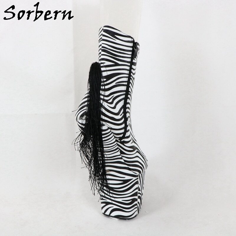 Sorbern BDSM Zabra Hoof Heels Heelless Boots With Tail COSPLAY Queen High-heeled Booties Dress-Up Large Size Unisex Shoes Women
