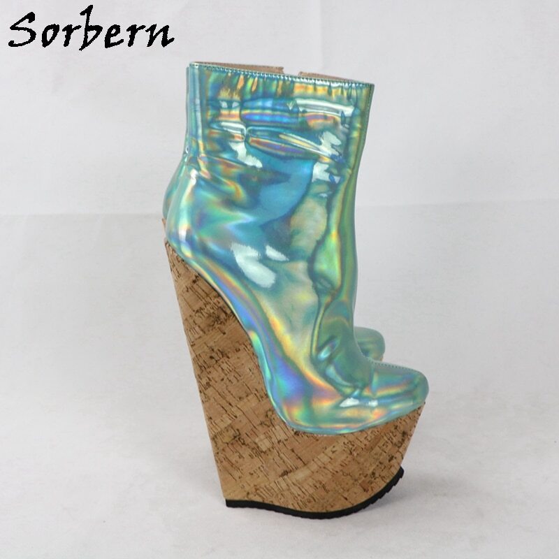 Sorbern 22Cm Wedges Heels Boots Women Ankle High Crok Platform Short Ladies Booties Plus Size 18 Cosplay Shoes Custom Colors