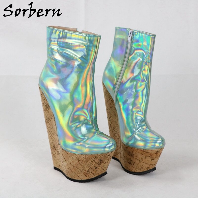 Sorbern 22Cm Wedges Heels Boots Women Ankle High Crok Platform Short Ladies Booties Plus Size 18 Cosplay Shoes Custom Colors