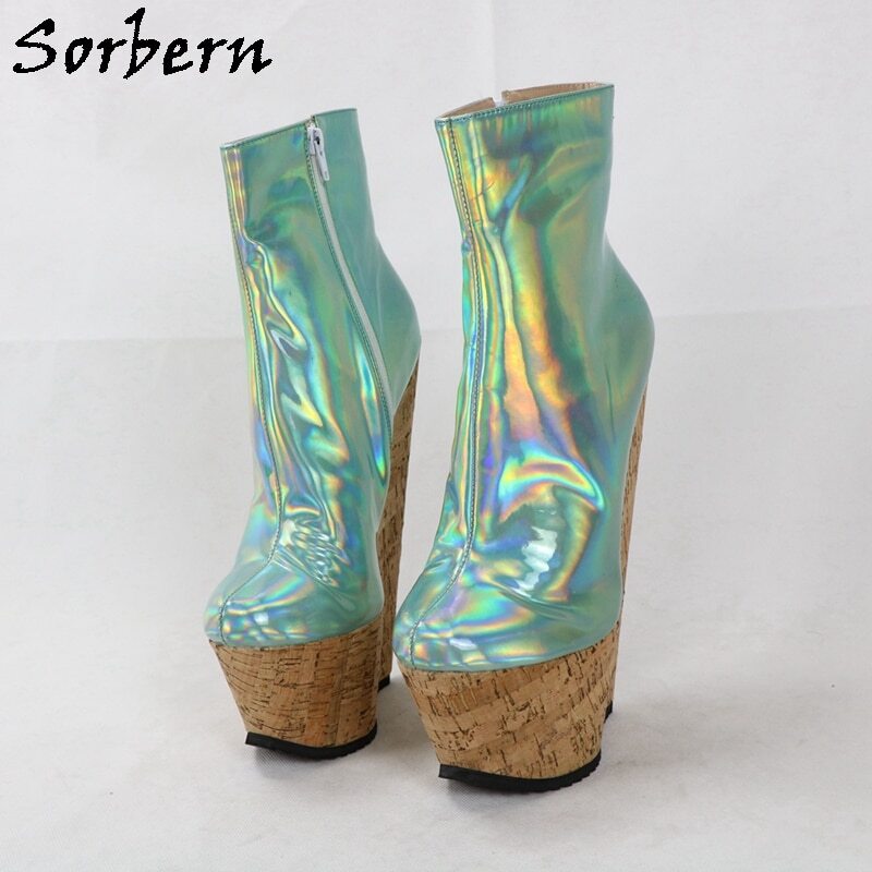 Sorbern 22Cm Wedges Heels Boots Women Ankle High Crok Platform Short Ladies Booties Plus Size 18 Cosplay Shoes Custom Colors