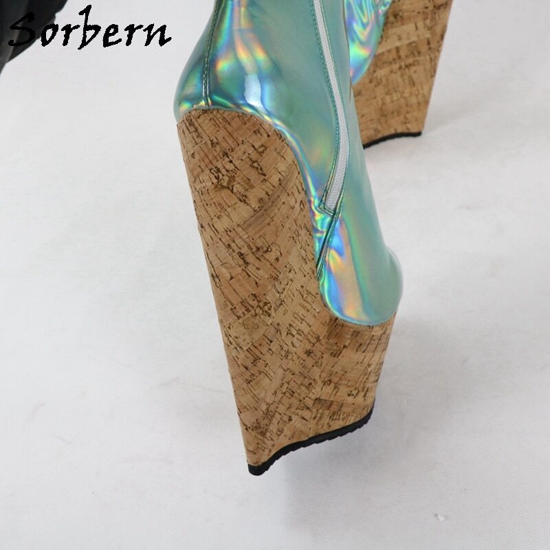 Sorbern 22Cm Wedges Heels Boots Women Ankle High Crok Platform Short Ladies Booties Plus Size 18 Cosplay Shoes Custom Colors