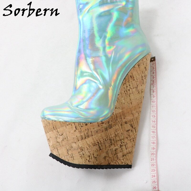 Sorbern 22Cm Wedges Heels Boots Women Ankle High Crok Platform Short Ladies Booties Plus Size 18 Cosplay Shoes Custom Colors