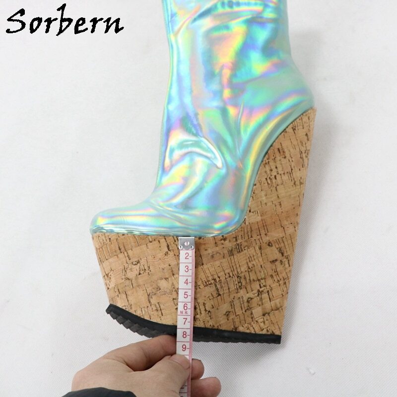 Sorbern 22Cm Wedges Heels Boots Women Ankle High Crok Platform Short Ladies Booties Plus Size 18 Cosplay Shoes Custom Colors