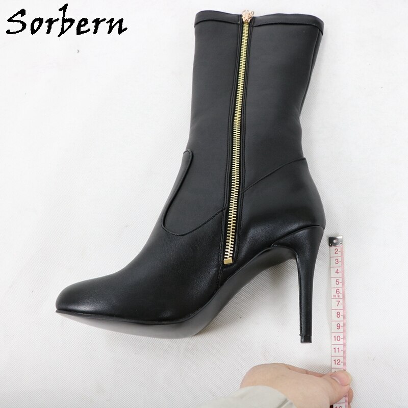 Sorbern Pointed Toe Boots Black Mid Calf Boots Women High Heel Shoes Ladies Size 11 Spring Women Shoes 2018 Custom Colors