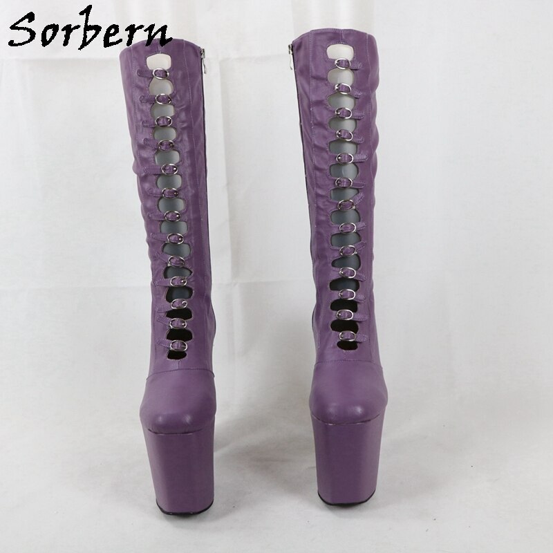 Sorbern Luxury Women Boots Chunky High Heel Round Toe Buckle Strap