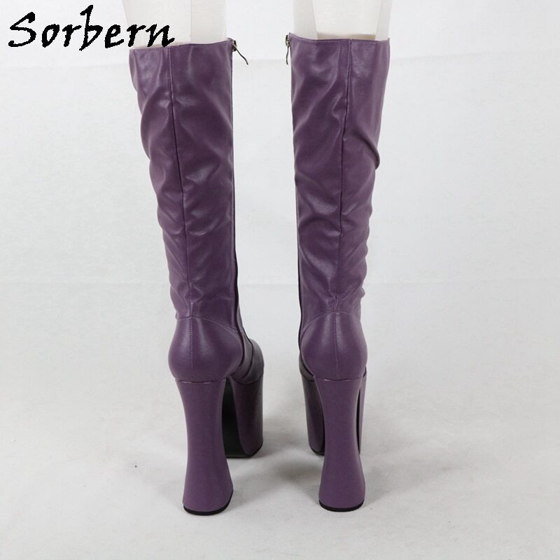 Sorbern Luxury Women Boots Chunky High Heel Round Toe Buckle Strap