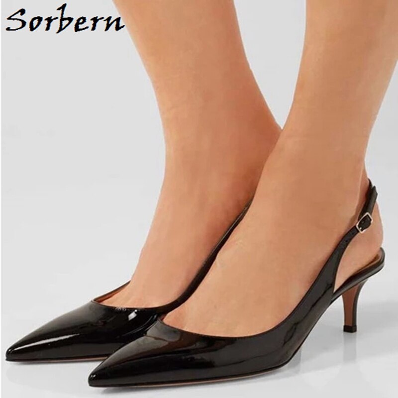 Sorbern Comfortable Sling Back Pump Women Heels Kitten Heel Pointy Toe Shoe Ladies Fashion Heels 2020 Women 3Inch Heels Custom