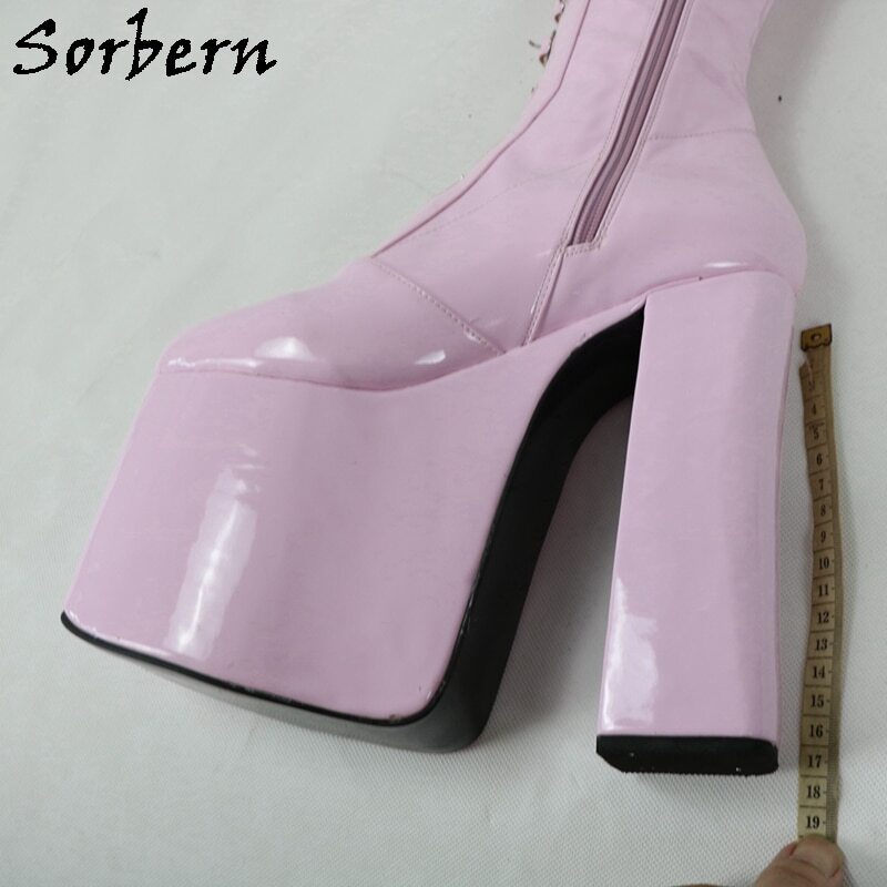 Sorbern Luxury Women Boots Chunky High Heel Round Toe Buckle Strap