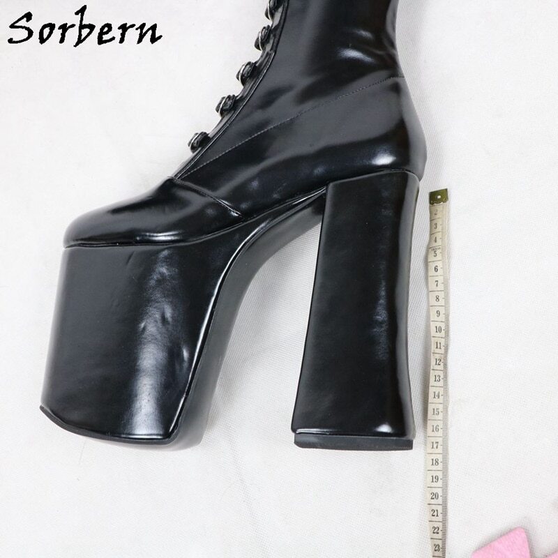 Sorbern Luxury Women Boots Chunky High Heel Round Toe Buckle Strap