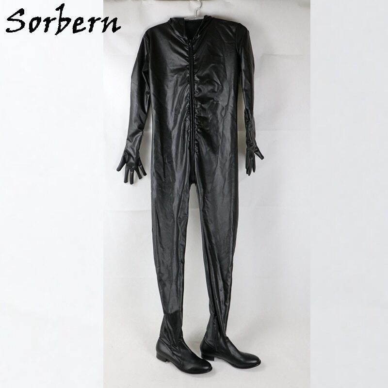 Sorbern Black Matt Catsuit Unisex Made-To-Order Boots Flat Heels Round Toe Bodysuit With Gloves And Caps Custom Measurement