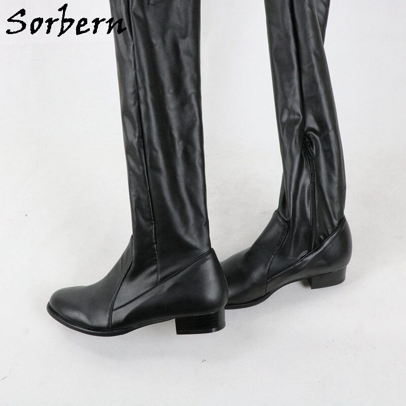 Sorbern Black Matt Catsuit Unisex Made-To-Order Boots Flat Heels Round Toe Bodysuit With Gloves And Caps Custom Measurement