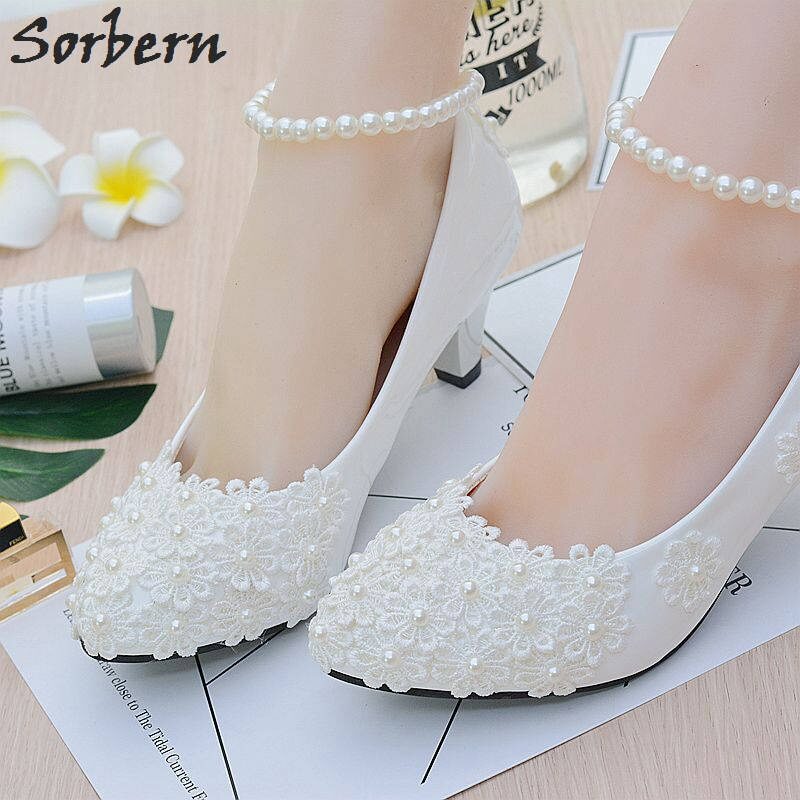 Sorbern Fashion White Pump Shoes Women Lace Up Chunky Heelled Block High Heel Sneakers Lady Shoe Round Toe Platform Custom Color
