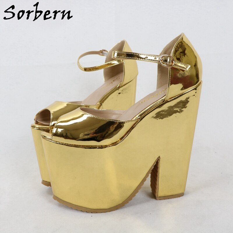 Sorbern Golden Extreme Heel Strap Wedge Shoes Sandals Open Toe Platform Summer Shoes For Women Sandal Shoes Woman Heels