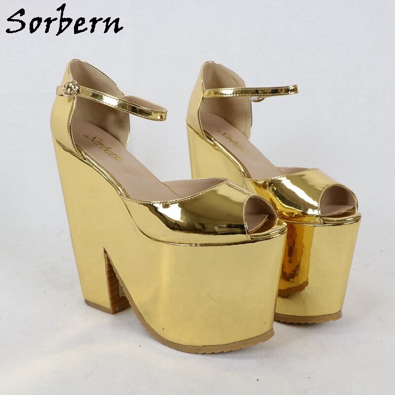 Sorbern Golden Extreme Heel Strap Wedge Shoes Sandals Open Toe Platform Summer Shoes For Women Sandal Shoes Woman Heels