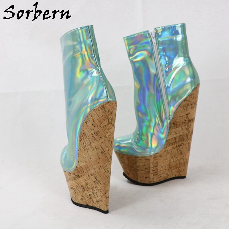 Sorbern 22Cm Wedges Heels Boots Women Ankle High Crok Platform Short Ladies Booties Plus Size 18 Cosplay Shoes Custom Colors