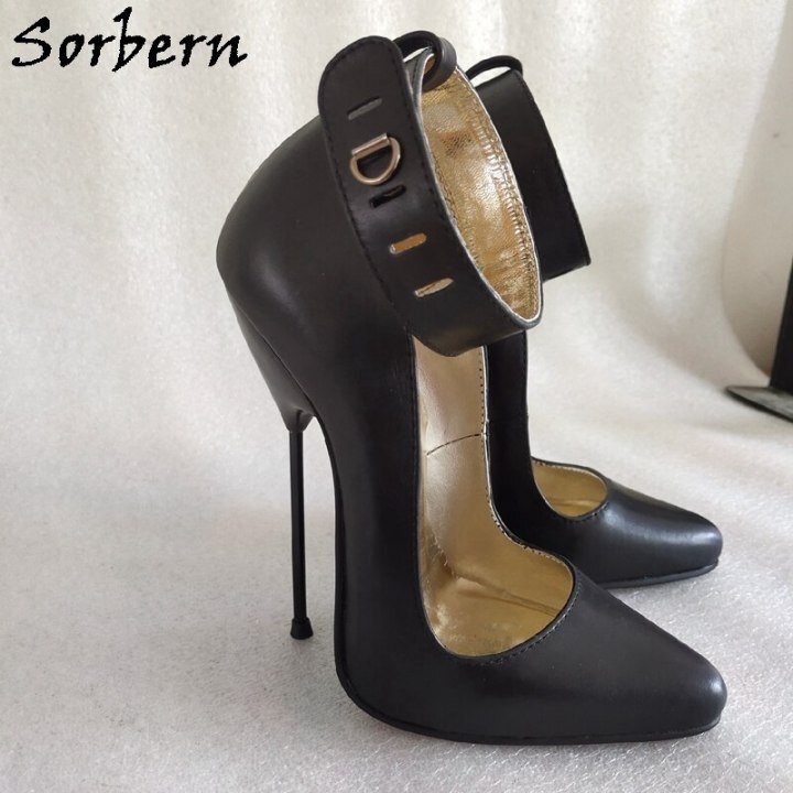 Sorbern Sexy Metal High Heel Women Pump Shoes Stilettos 15cm Heels Size 38 Ankle Straps Genuine 9212