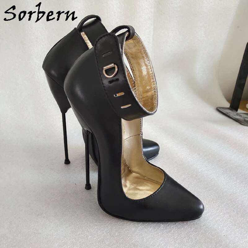 Sorbern Sexy Metal High Heel Women Pump Shoes Stilettos 15Cm Heels Size 38 Ankle Straps Genuine Leather Lady Shoes Crossdresser