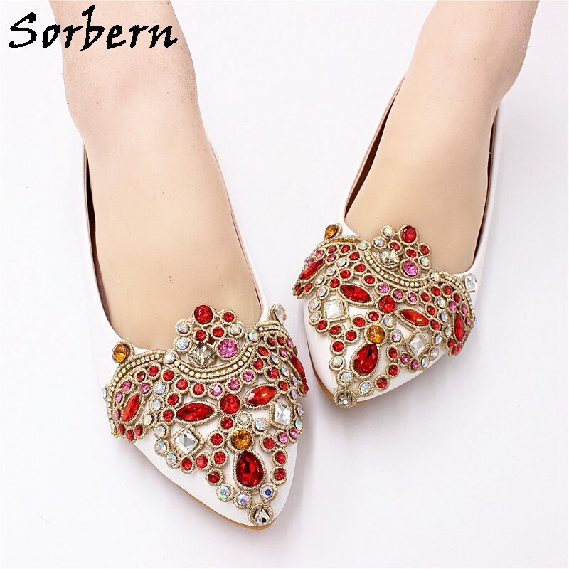 Sorbern Large Size Bridal Shoes Flats Pregnant Women Wedding Shoes Ladies White Flat Heel Multi Color Pearls Bridesmaids Shoes