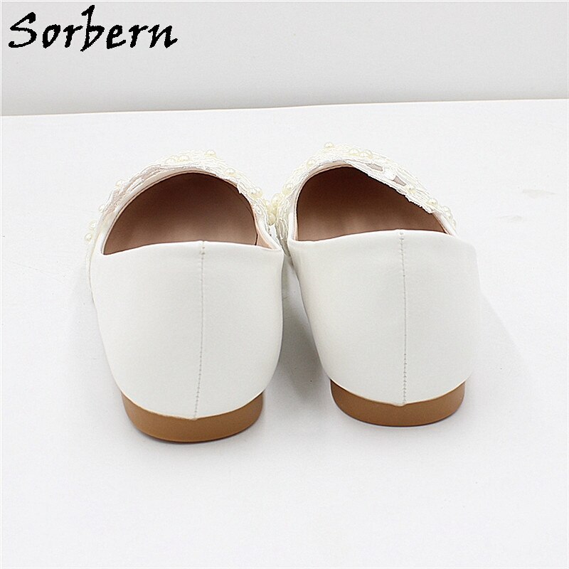 Sorbern Fashion Lace Wedding Flat Shoes Pointed Toe Pearls Soft Sole Bridesmaid Girls Shoes Slip On Size Us 4- Us10