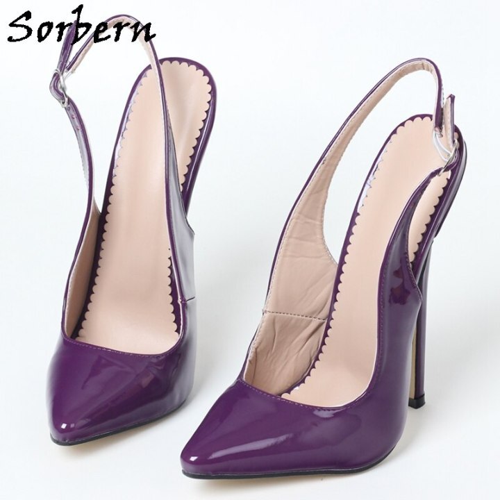 Sorbern Custom Shiny Slingback Women Pumps Pointed Toe High Heels 7 Inch Stilettos Night Party 0987