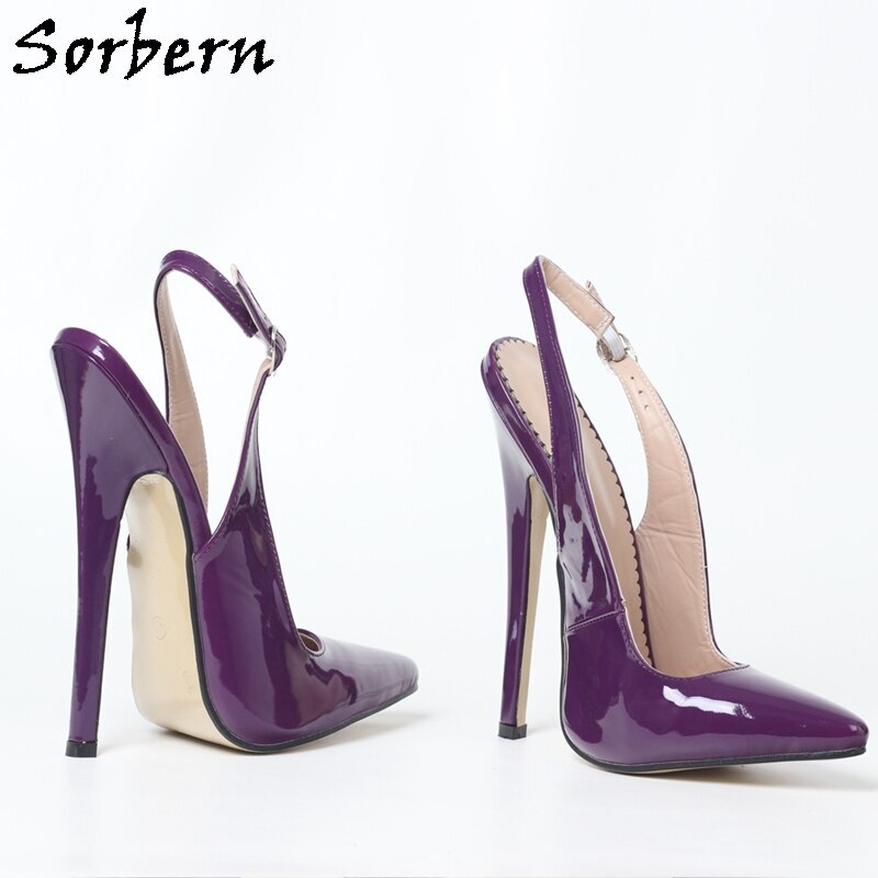 Sorbern Custom Shiny Slingback Women Pumps Pointed Toe High Heels 7 Inch Stilettos Night Party Heels Sexy Fetish Shoe Sharp Heel