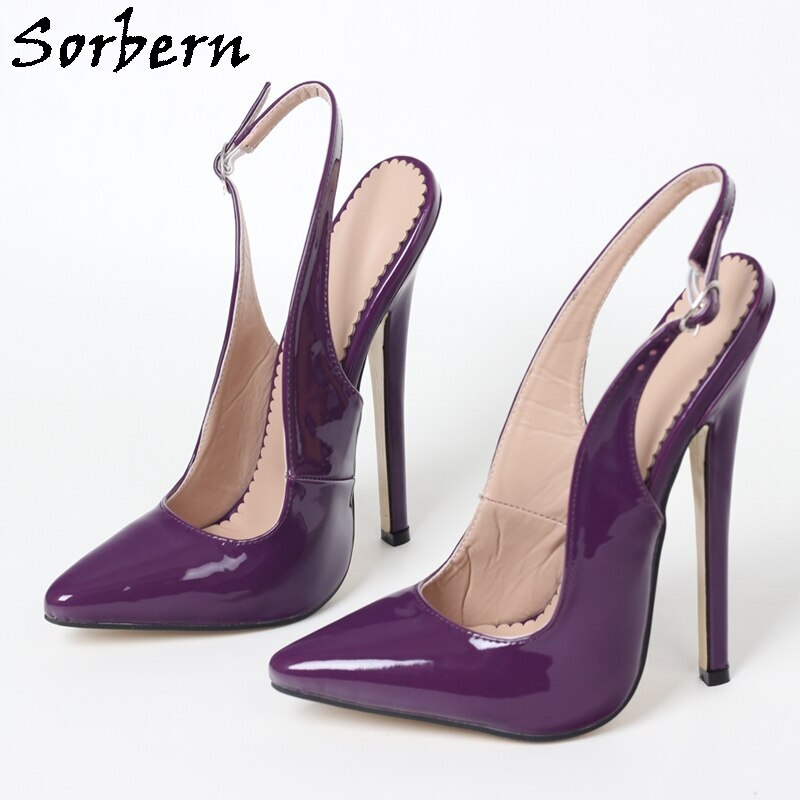 Sorbern Custom Shiny Slingback Women Pumps Pointed Toe High Heels 7 Inch  Stilettos Night Party Heels Sexy Fetish Shoe Sharp HeelSorbern#174;Official