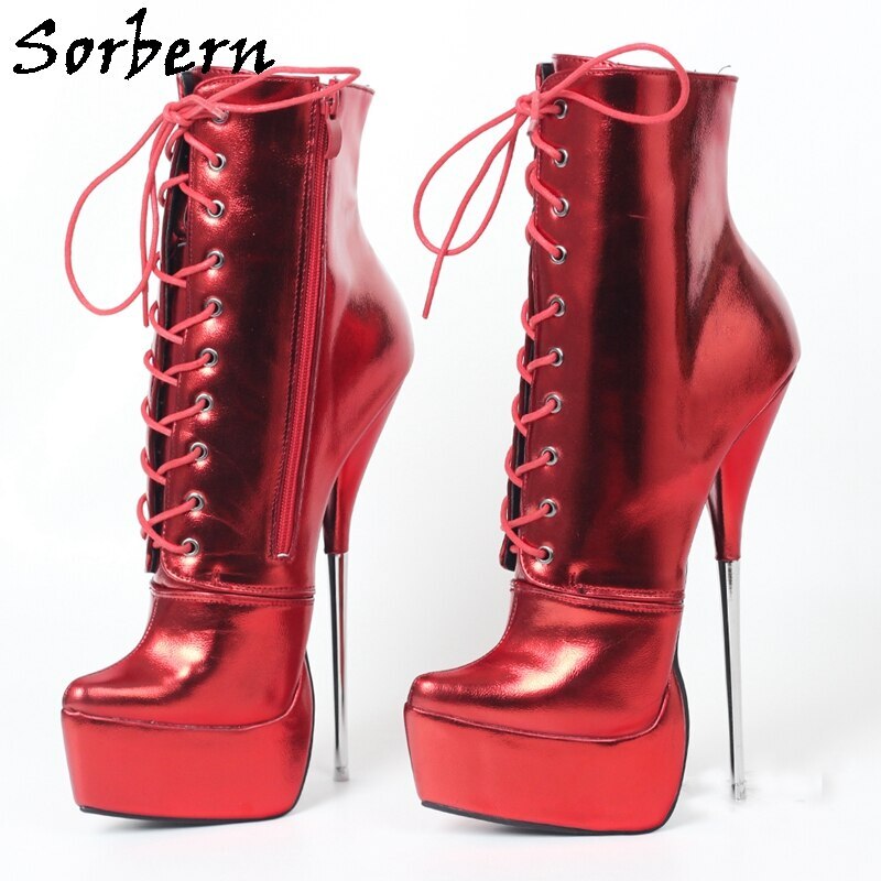 Sorbern Red Metallic Matt Ankle Boots Women Metal High Heel Ballet Pointed Toe Booties For Transfer Guys
