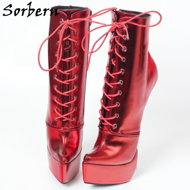 Sorbern Red Metallic Matt Ankle Boots Women Metal High Heel Ballet Pointed Toe Booties For Transfer Guys