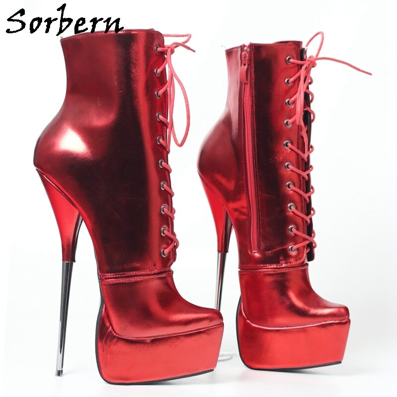 Sorbern Red Metallic Matt Ankle Boots Women Metal High Heel Ballet Pointed Toe Booties For Transfer Guys