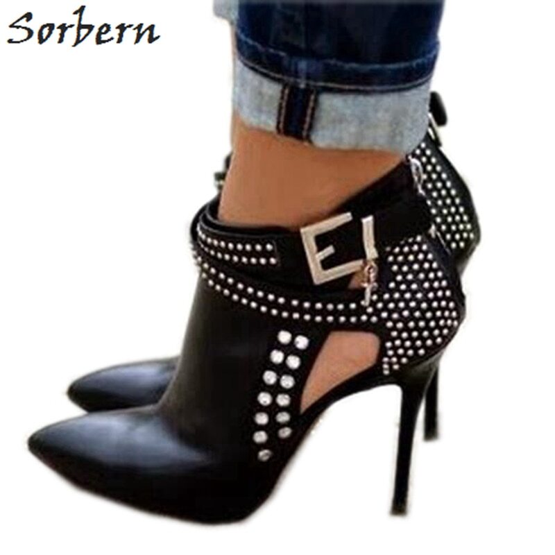 Sorbern Black Crocodile Shiny Women Pump High Heel Metal Stilettos Pointed Toe Slip On Night Club Party Shoes For Crossdresser