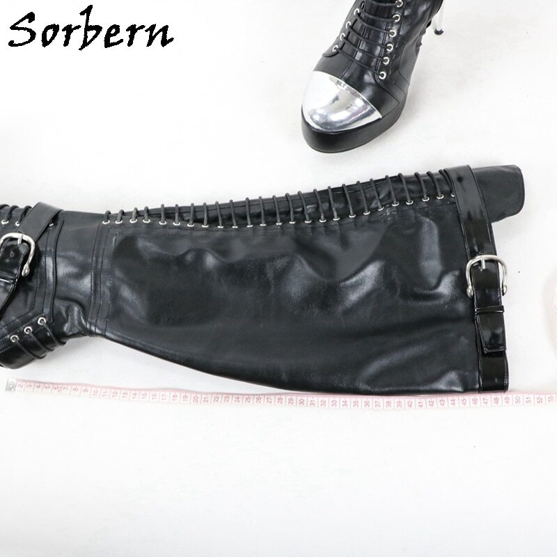 Sorbern Fashion Knee High Boots Stilettos High Heels Platform Long Boot Lace Up Thigh High Boots Woman Shoes Big Size 16